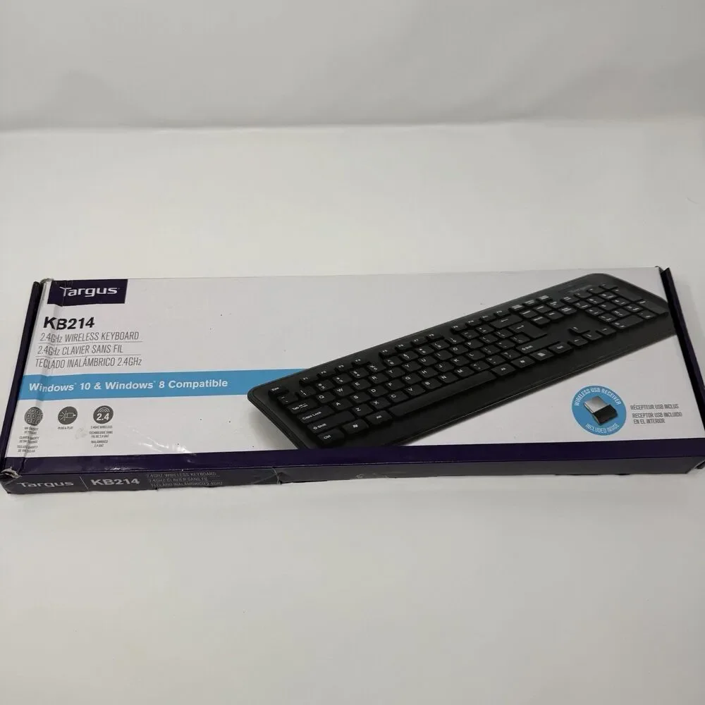 Targus 2.4GHz Wireless Slim Keyboard KB214 USB Receiver Windows 7/8/10/11 PC Mac